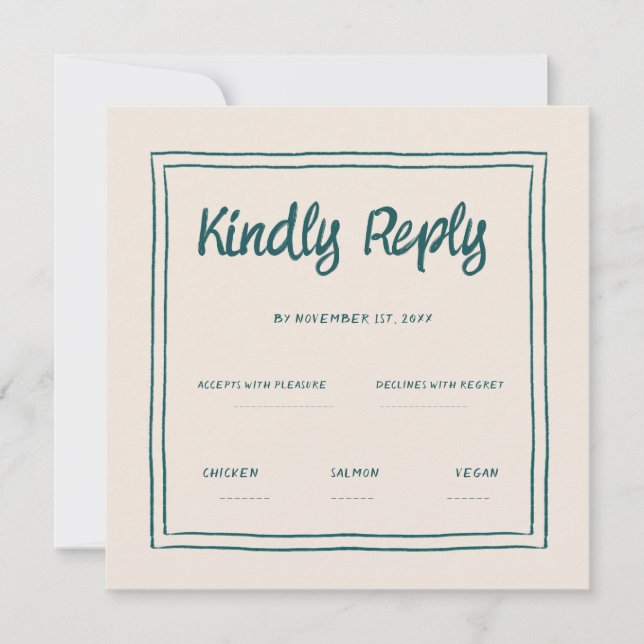 Invitación Wavy Green Handwriting Retro Wedding Rsvp (Anverso)
