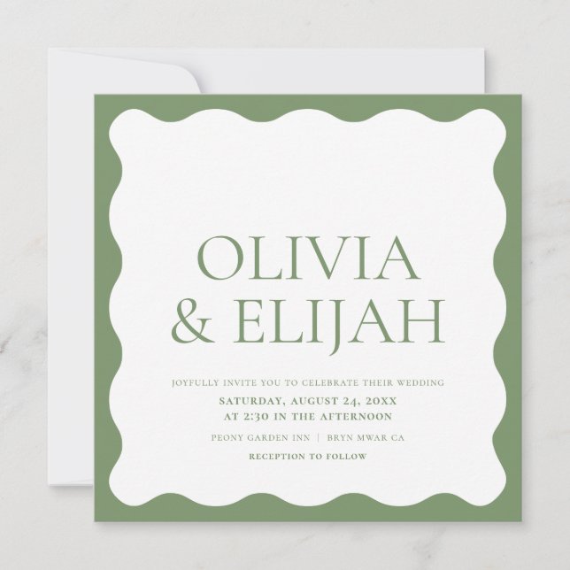 Invitación Wavy Green Modern Typography Boda (Anverso)