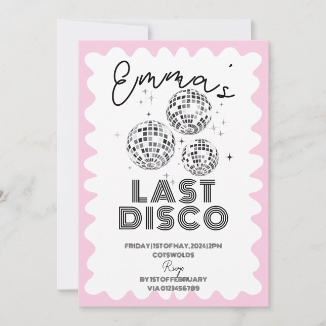 Invitación Wavy Last Disco Bachelorette Party Hen Itinerary (Anverso)