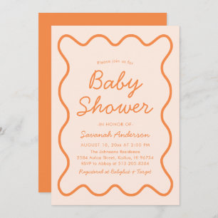 Invitación Wavy Modern Curvy Retro Peach Fuzz Baby Shower