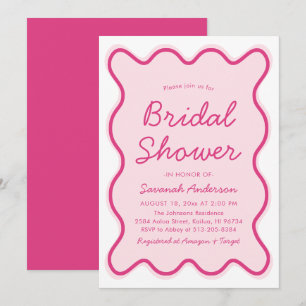 Invitación Wavy Moderno Curvy negrita ducha de novia rosa y r