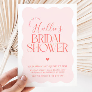 Invitación Wavy Moderno Curvy Red Pink Bridal Shower