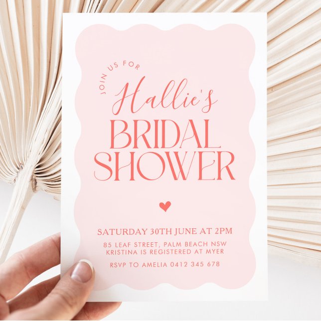 Invitación Wavy Moderno Curvy Red Pink Bridal Shower (Subido por el creador)