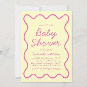 Invitación Wavy Moderno Curvy Retro Baby Shower amarillo rosa