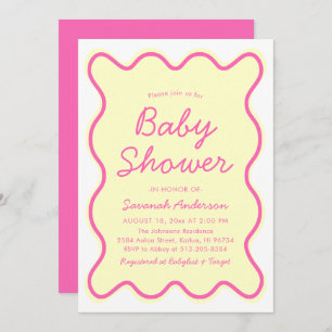 Invitación Wavy Moderno Curvy Retro Baby Shower amarillo rosa