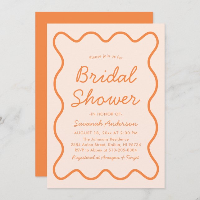 Invitación Wavy Moderno Curvy Retro Peach Fuzz Bridal Shower (Anverso / Reverso)