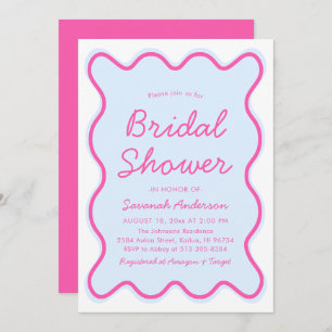 Invitación Wavy Moderno Curvy Retro Pink Blue Bridal Shower