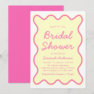 Invitación Wavy Moderno Curvy Retro Pink Bridal Shower