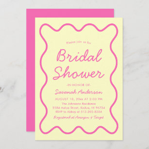 Invitación Wavy Moderno Curvy Retro Pink Bridal Shower