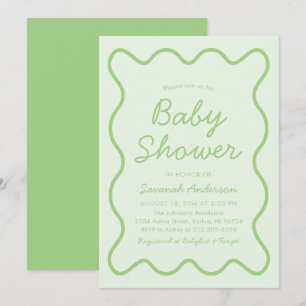 Invitación Wavy Moderno Curvy Retro Sage Green Baby Shower