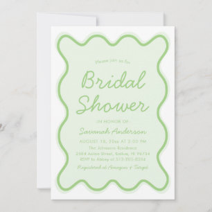 Invitación Wavy Moderno Curvy Retro Sage Green Bridal Shower