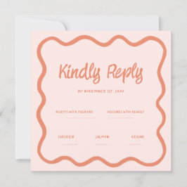 Invitación Wavy Pink Red HandWriting Retro Wedding Rsvp