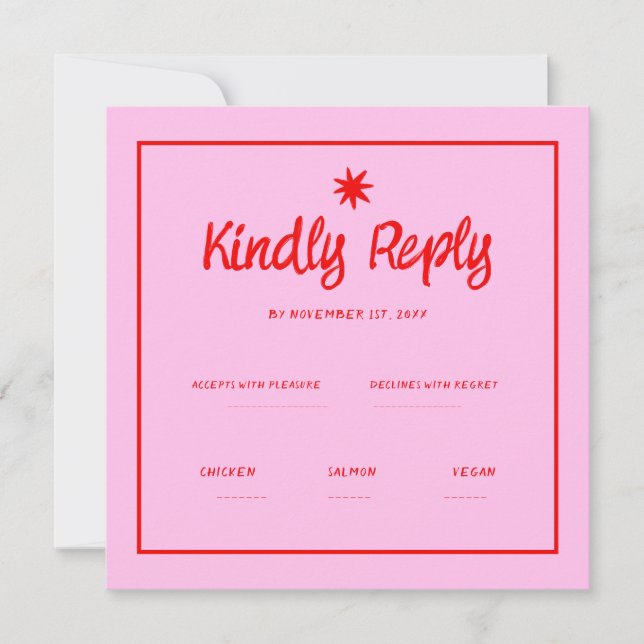 Invitación Wavy Pink Red HandWriting Retro Wedding Rsvp (Anverso)