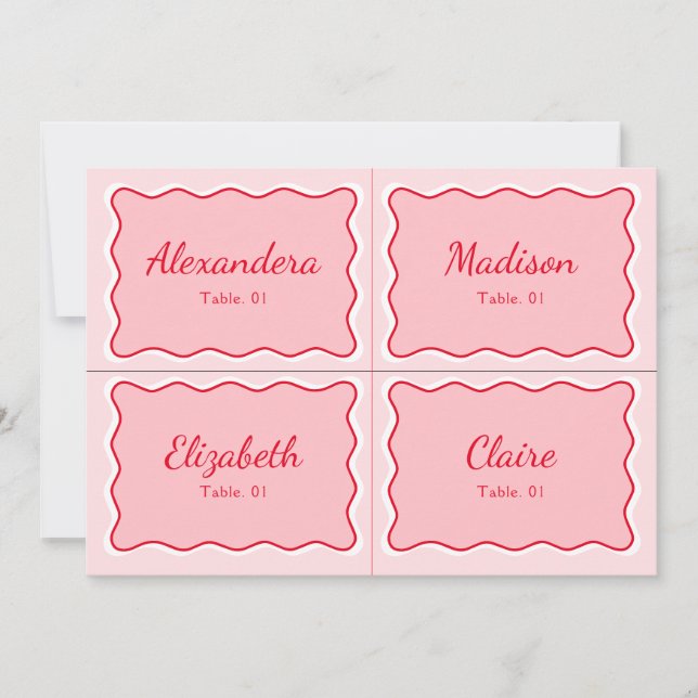 Invitación Wavy Red and Pink Boda Name Place Card DIY (Anverso)