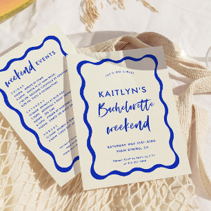 Invitación Wavy Retro Blue Bachelorette Weekend Itinerario