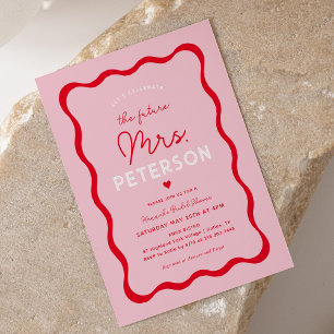 Invitación Wavy Retro rosa y rojo futuro Sra. Bridal Shower