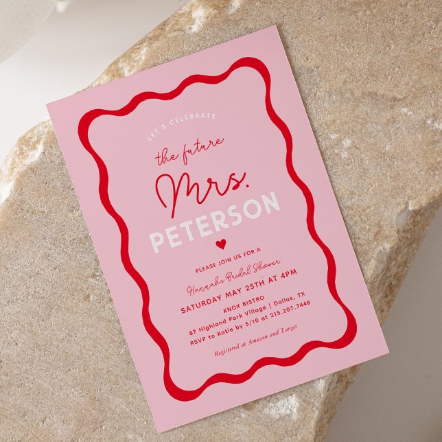 Invitación Wavy Retro rosa y rojo futuro Sra. Bridal Shower (Subido por el creador)