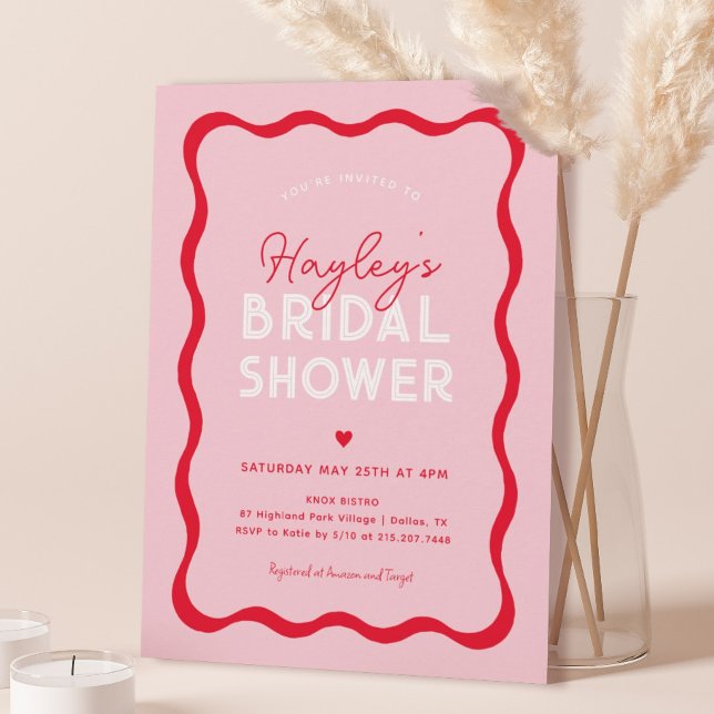 Invitación Wavy Retro rosa y Rojo Moderno ducha de novias (Subido por el creador)