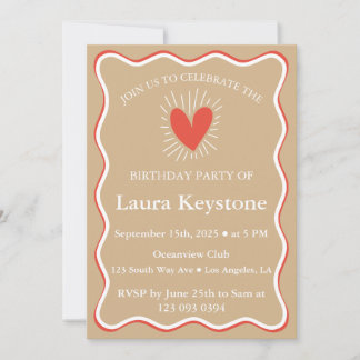 Invitación Wavy Terracotta, Tan y cumpleaños blanco