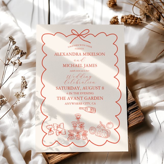 Invitación Wavy Whimsical Italiano Doodle Boda (Subido por el creador)