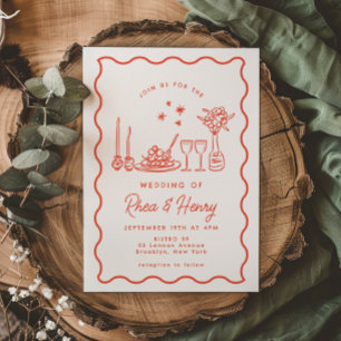 Invitación Wavy Whimsical Italiano Doodle Boda Cena