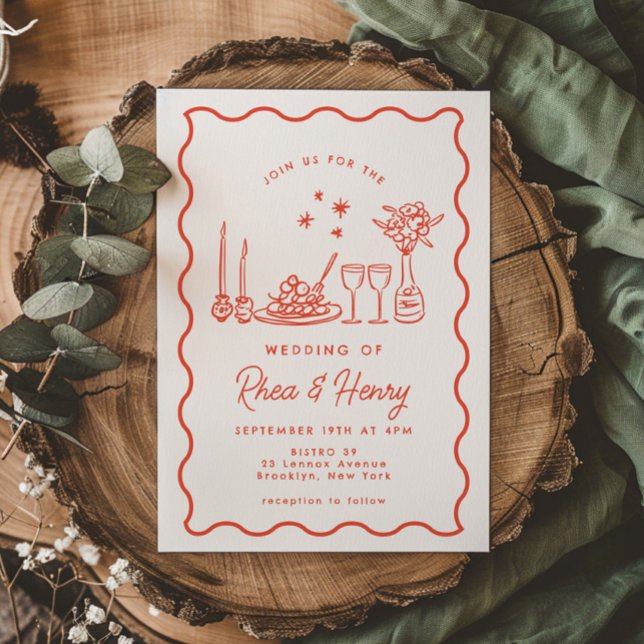 Invitación Wavy Whimsical Italiano Doodle Boda Cena (Subido por el creador)