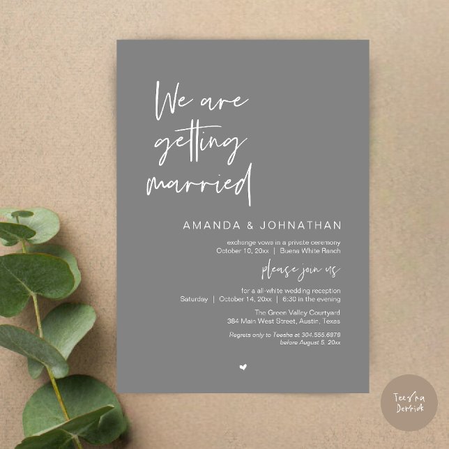 Invitación We are getting married, Modern Wedding Celebration (Modern Minimal Reception, We are getting married Invitation Card in Dark Grey)