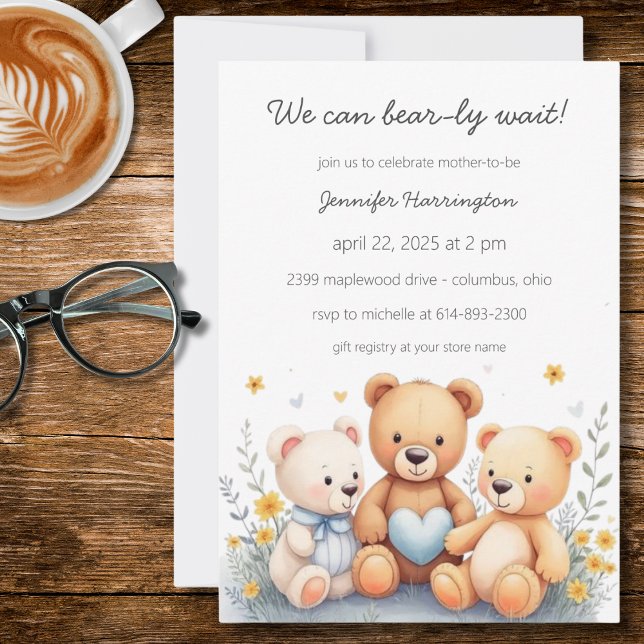 Invitación We Can Bear-ly Wait Baby Shower Invitation (Subido por el creador)