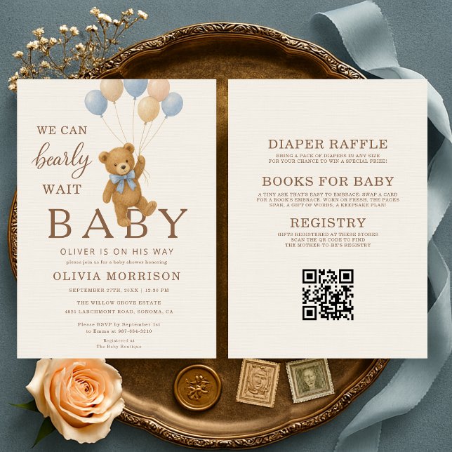 Invitación We Can Bearly Wait All in One Baby Boy Shower (Subido por el creador)