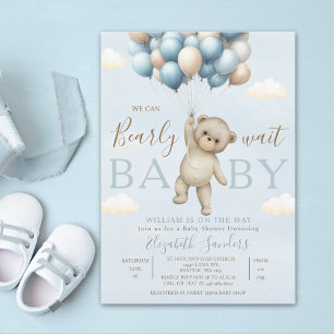 Invitación We Can Bearly Wait Baby Cute Bear Baby Shower Boy