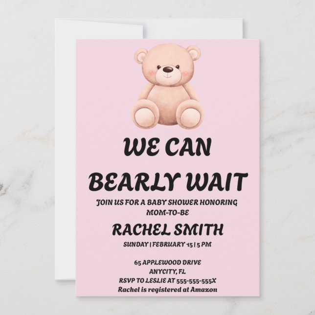 Invitación We Can Bearly Wait Baby Shower (Anverso)