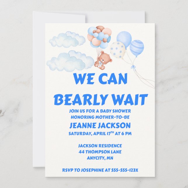 Invitación We Can Bearly Wait Baby Shower (Anverso)
