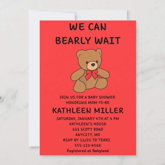 Invitación We Can Bearly Wait Baby Shower (Anverso)