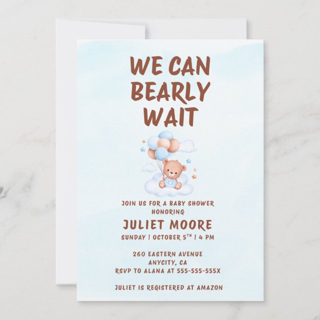 Invitación We Can Bearly Wait Baby Shower (Anverso)