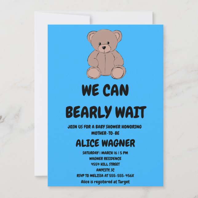 Invitación We Can Bearly Wait Baby Shower (Anverso)