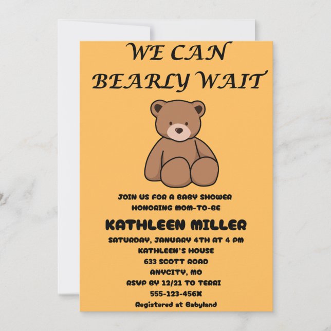 Invitación We Can Bearly Wait Baby Shower (Anverso)