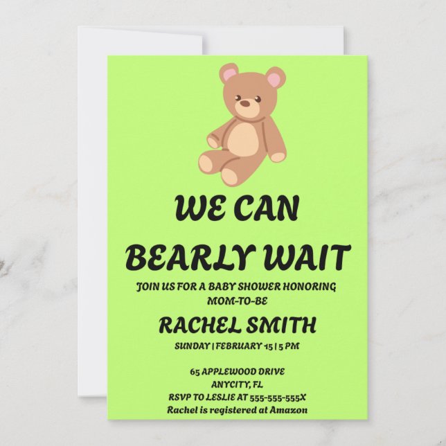 Invitación We Can Bearly Wait Baby Shower (Anverso)
