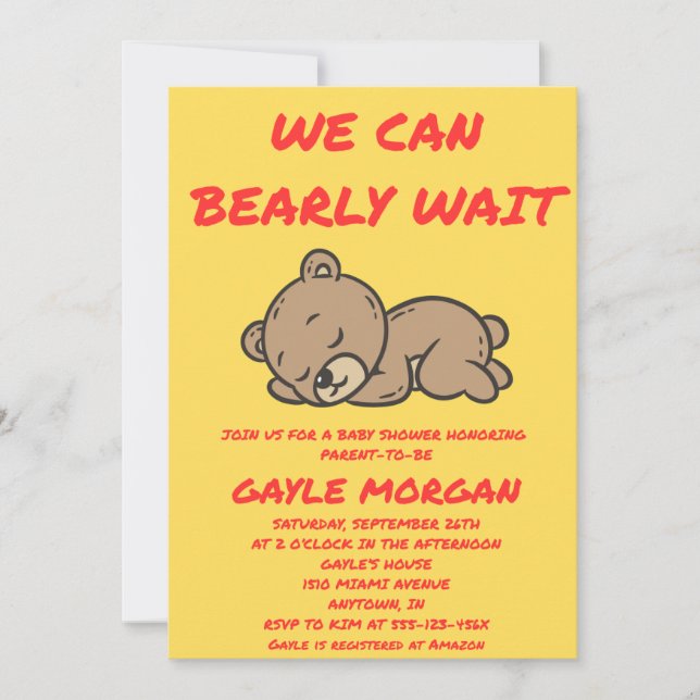 Invitación We Can Bearly Wait Baby Shower (Anverso)