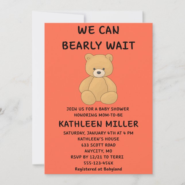 Invitación We Can Bearly Wait Baby Shower (Anverso)