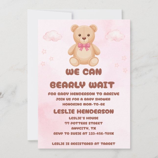 Invitación We Can Bearly Wait Baby Shower (Anverso)