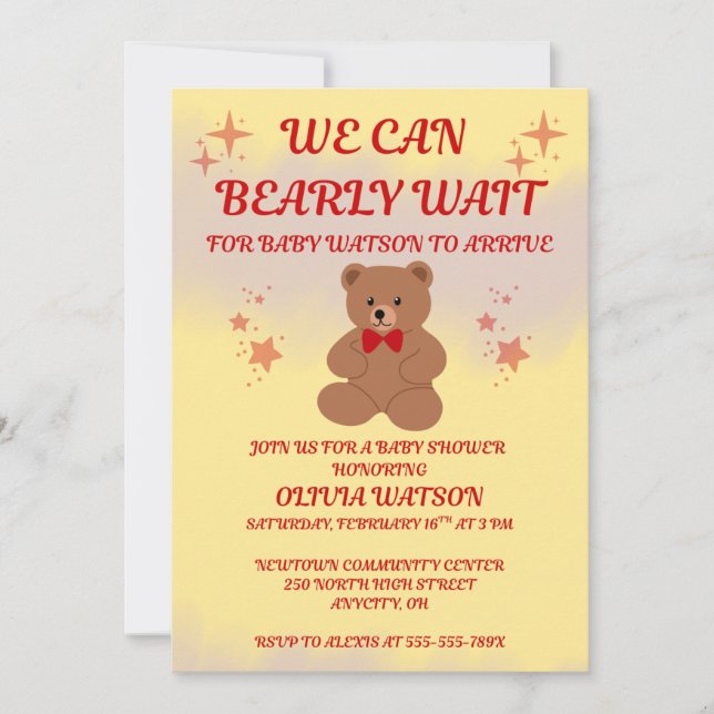 Invitación We Can Bearly Wait Baby Shower (Anverso)