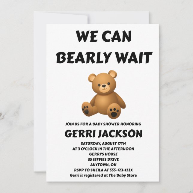 Invitación We Can Bearly Wait Baby Shower  (Anverso)