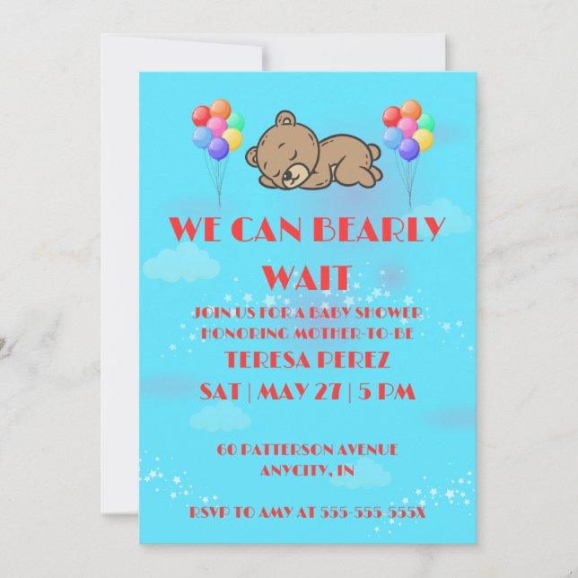 Invitación We Can Bearly Wait Baby Shower (Anverso)