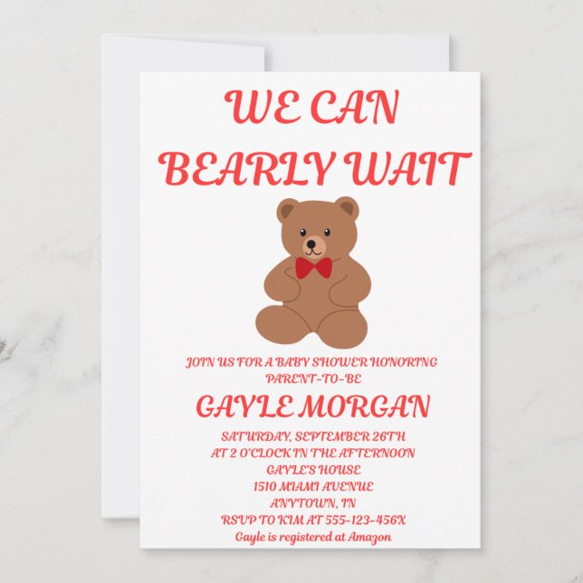 Invitación We Can Bearly Wait Baby Shower (Anverso)