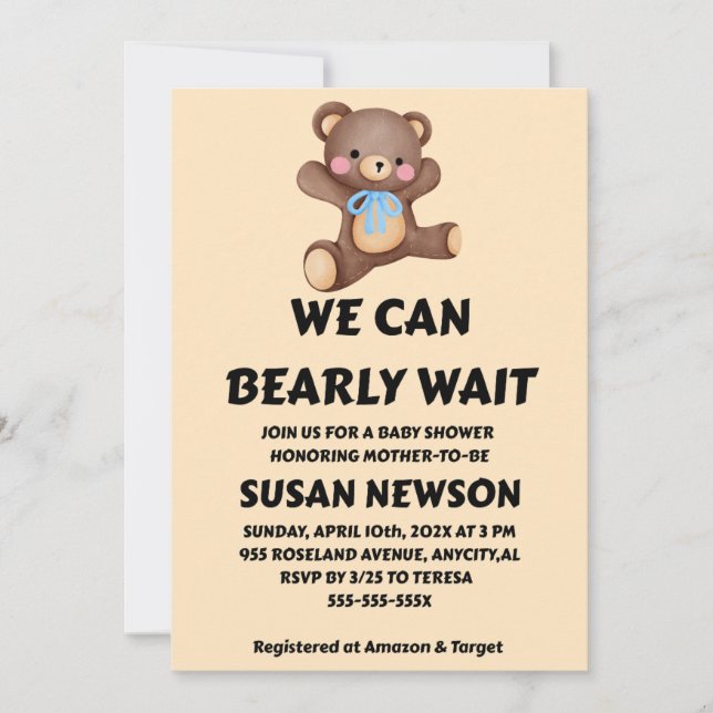 Invitación We Can Bearly Wait Baby Shower (Anverso)