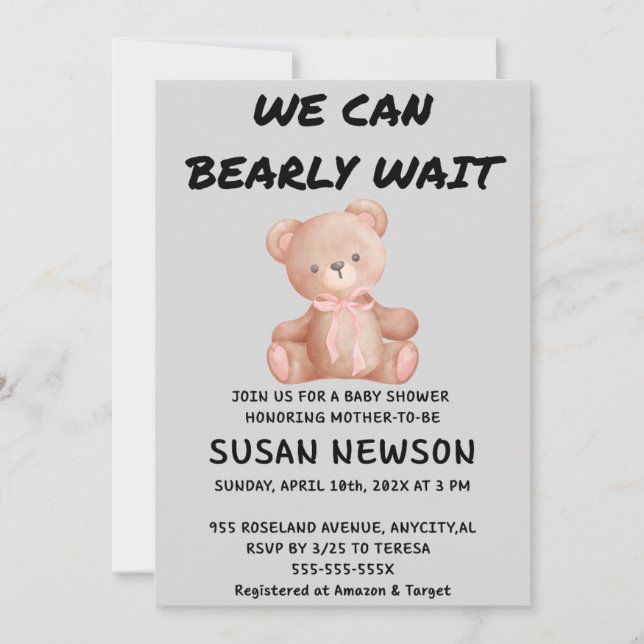 Invitación We Can Bearly Wait Baby Shower (Anverso)