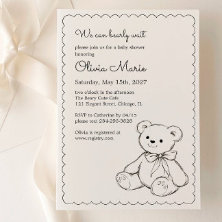 Invitación "We Can Bearly Wait" Baby Shower Gender Neutral