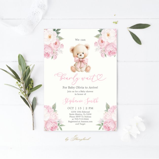 Invitación We can Bearly wait Baby Shower Girl Invitation (Subido por el creador)