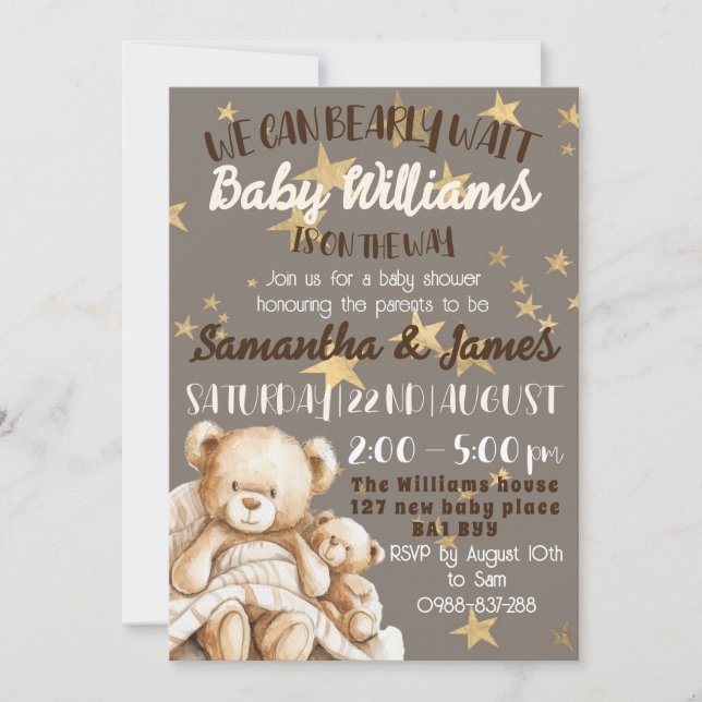 Invitación We can bearly wait baby shower invitation (Anverso)