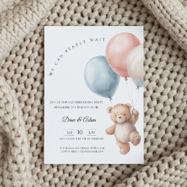 Invitación We Can Bearly Wait Bear Balloons Gender Reveal